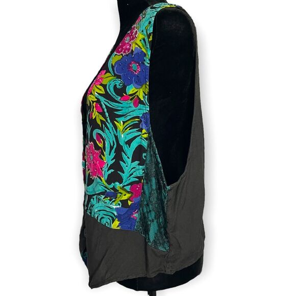 Atlast Studio Vest Women's Medium Multicolor Floral Print Boho Beaded Lace VTG - Picture 9 of 10